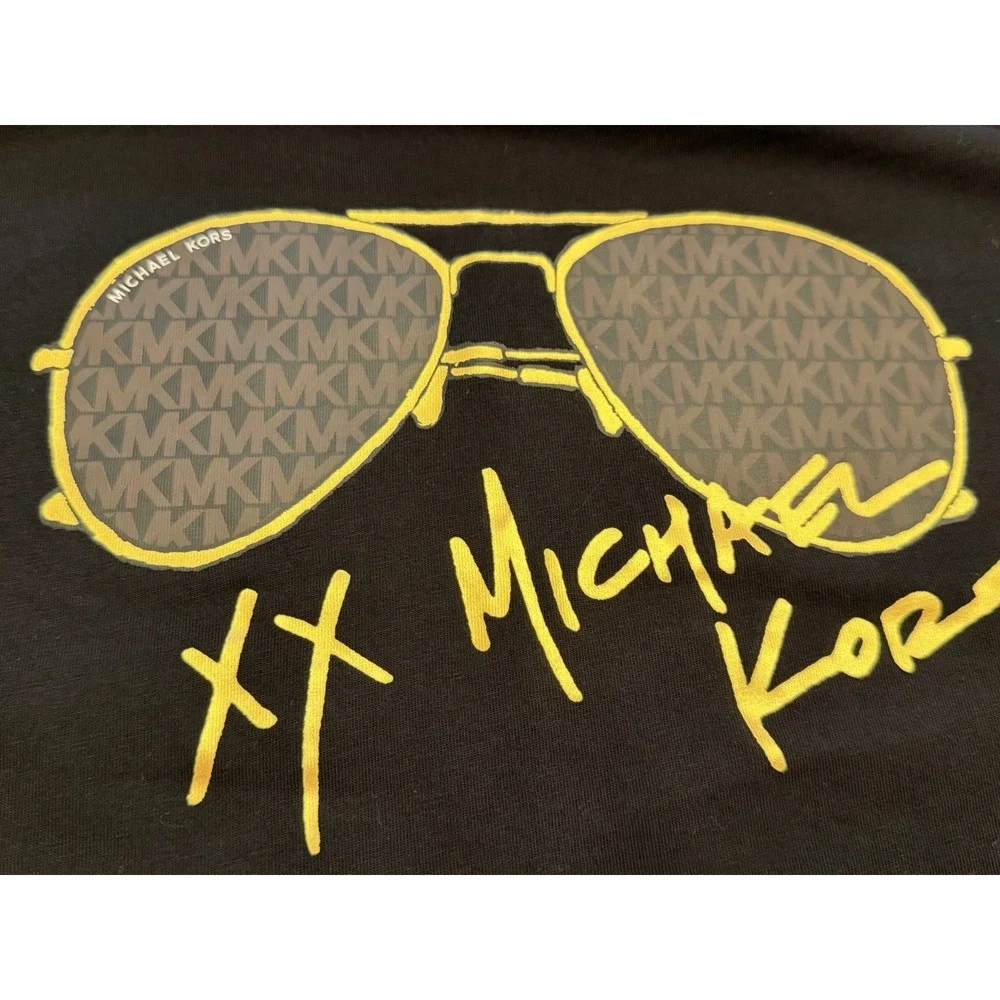 Michael Kors Women's Black Cotton Knit Graphic Logo Crew Tee Short Sleeve XL